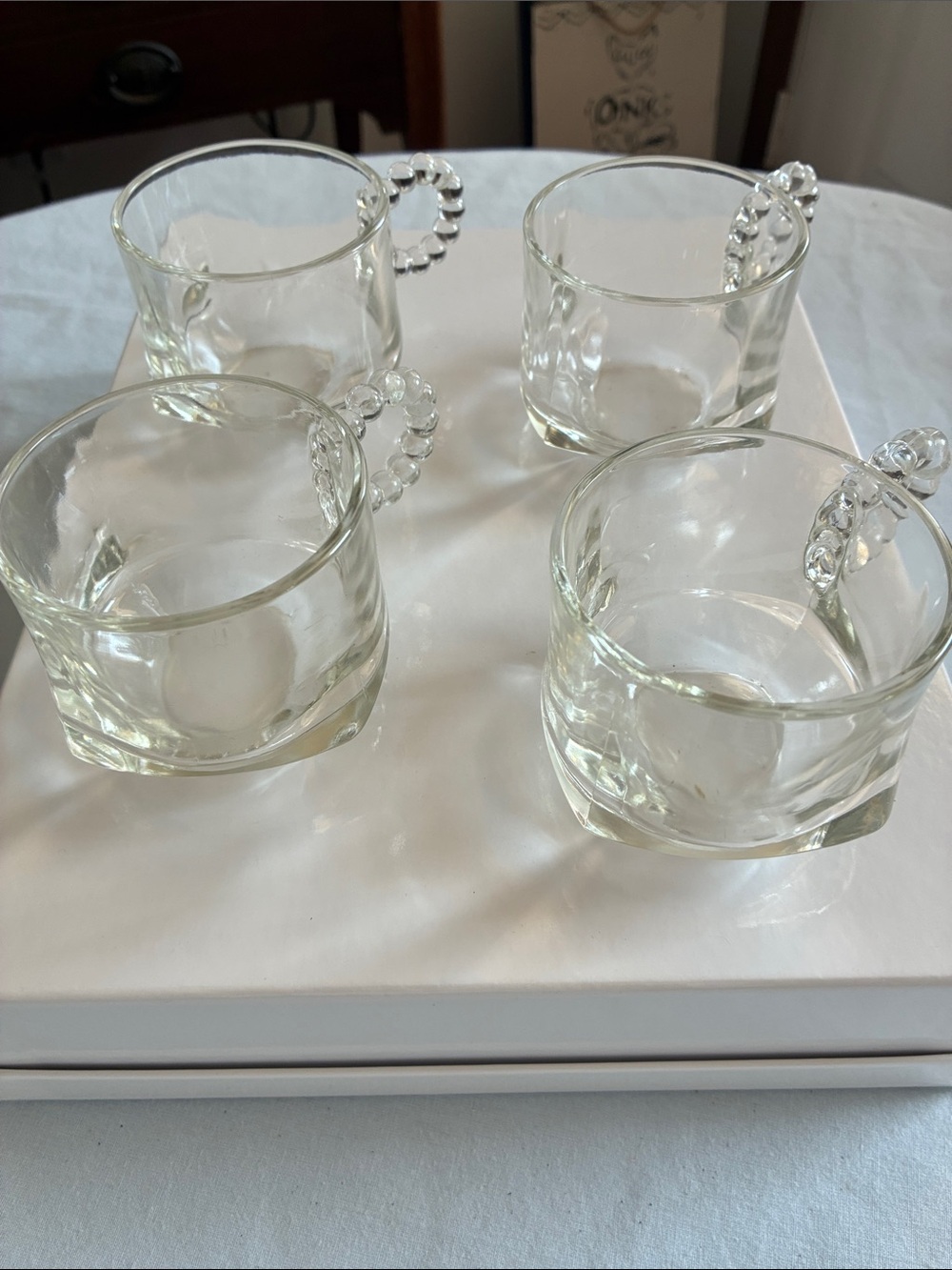 Vintage 1950’s Orchard Ball & Rib Clear Glass with Beaded Handles - Set of 4